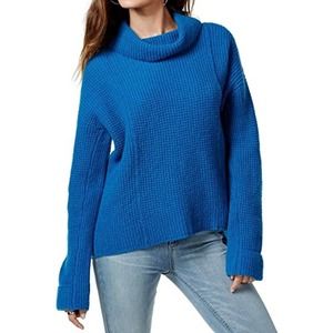 Free People Wool Sweater Small Blue Cowl Neck Knit Sidewinder Long Sleeve
